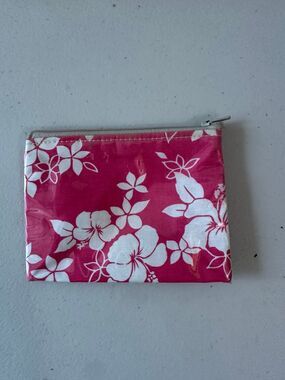 Handmade Hand Crafted Hawaiian Floral Print Plastic Overlay Mini Zipper Pouch